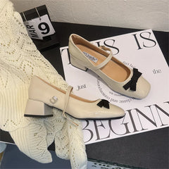 LIZAKOSHT - African Woman Shoe Beige High Heels Mary Jane Burgundy 12cm Lolita Spring Black Leather Latest Retro Autumn Janes Retro Wom