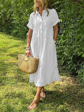 LIZAKOSHT - Casual Cotton Linen Midi Dr Women's Mid-Length Dr Comfortable Breathable Summer Dr Fairy T Sle ort Sve