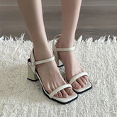 LIZAKOSHT - Summer Narrow Band Open Toe Women Sandals Fashion Party Dress Ladies Thick Heel Gladiator Sandalias Shoes Zapatos De Mujer