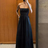 LIZAKOSHT - Sleeveless Party Dress, Women Summer Backless Patchwork Maxi Dress, Solid Strapless Elegant Ladies Dress Vestido