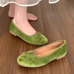 LIZAKOSHT - Green New Brand Women Flats Soft Leather Eelgant Dress Shoes Round Toe Shallow Slip On Ladies Casual Ballet Shoes Mujer