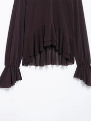 LIZAKOSHT - Elegant Shirts Women Loose Ruffles O Neck Long Sleeves Shirt Female 2025 Spring Summer Fashion Solid Soft Lace Up Chiffon Tops