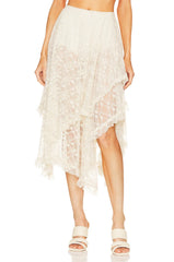 LIZAKOSHT - Black White Sexy Asymmetrical Hem Ruffle High Waist Lace Skirt Summer Women A-Line Midi Long Skirt