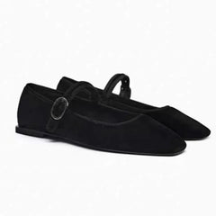 LIZAKOSHT - Shallow Casual Ladies Soft Mary Jane Shoes Retro Black Square Toe Outdoor Dress Ballet Flats Autumn Brand Women Footwear