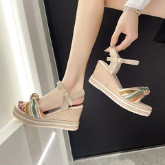 LIZAKOSHT - Summer One Word Sandals for Women Wedge with Platform Waterproof Footwear Wedges Heel Ladies Shoes Black Super-high F Vip H