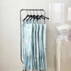 LIZAKOSHT - Midi Dress Blue Tie Dye Lace Up Floral Print Sleeveless Women Casual Spaghetti Strap Elegant Summer Slim Long Dress