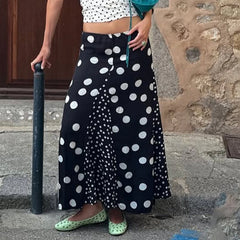 LIZAKOSHT - Contrasting Polka Dot Patchwork Elegant A-Line Knit Skirt Summer Vacation Beach Low-Rise Skirt Streetwear Women Clothes