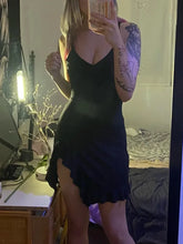 LIZAKOSHT - Aesthetic Y2k Sexy Black Dress Women Dark Gothic Streetwear Spaghetti Strap Lace Patchwork Irregular Hem Dress Female