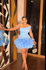 LIZAKOSHT - Cascading Ruffles Mesh Patchwork Mini Party Dress Women Sexy Pearls One Shoulder Sleeveless Bodycon Birthday Party Dresses