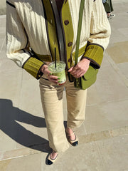 LIZAKOSHT  -  Casaul Patchwork Women Jacket Fashion O-neck Full Sleeve Single Breasted Pockets Coat 2025 Autumn Female Warm Street Wear