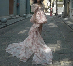 LIZAKOSHT - Tulle Tutu Dress Summer New Waist Slimming Puff Sleeve Square Collar Skirt Women's Clothing