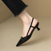 LIZAKOSHT New Summer Women's Dress Shoes Pointed Toe Sandals Buckle Slingbacks Mid Heels Pumps Patent Leather Slip on Zapatos Mujer 1446N