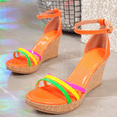 LIZAKOSHT - Womens Narrow Strap Mixed Color Ankle Strap Platform wedges Sandals Sexy Pointed Toe Open Toe Hollow Party Heels Shoes Pumps