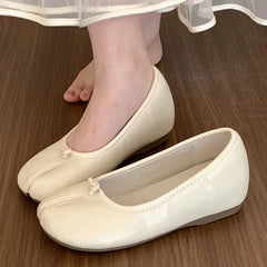 LIZAKOSHT - Autumn Women Flat Shoes Fashion Split Toes Shallow Slip On Ladies Elegant Laofer Shoes Low Wedge Heel Drees Boat Shoes Woman New