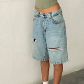 LIZAKOSHT - Women's Y2k Carpenter Jean Shorts Casual Hole Loose Fit Wide Leg High Rise Prewashed Denim Jorts Vintage Cow Girl Outfits