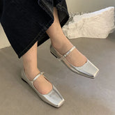 LIZAKOSHT - Summer Brown New Brand Women Flats Fashion Square Toe Shallow Mary Jane Shoes Soft Casual Ballet Shoes Slingback Shoes