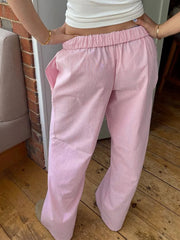 LIZAKOSHT - Women's Casual Stripe Trousers Loungewear Elastic High Waist Letter Sign Wide Leg Pants with Pockets for Streetwear Y2K