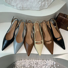 LIZAKOSHT - Black Summer New Women Sandal Fashion Pointed Toe Shallow Slip On Ladies Elegant Slingback Shoes Thin Med Heel Dress Mules