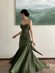 LIZAKOSHT - Elegant Emerald Green Irregular Patchwork Evening Party Dress High Waist Spaghetti Strap Pleated Hem Prom Gown For Women