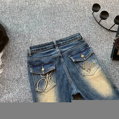 LIZAKOSHT  -  American Retro Blue Washed Micro-flared Jeans Women Y2K Fashion Street Hot Girls Loose Casual Stretch Low Rise Wide Leg Jeans