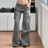 LIZAKOSHT - Chic Gray Cargo jeans Y2k Streetwear Casual Loose Denim Pants For Women Aesthetic 90s Low Waist Straight-leg Trousers