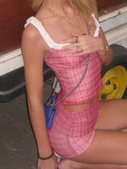 LIZAKOSHT  -  Two-Piece Set Plaid Print Y2K Sexy Camisole and Shorts Outfits for Women Clubwear 90s Fashion Korean Summer Suits