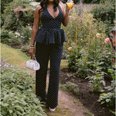 LIZAKOSHT - Polka Dot Printed Trousers Set 2026 Spring and Summer Spice Girl Temperament Neck Sling Wide Leg Trousers Set