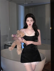 LIZAKOSHT - Lace Up Sweet Lace White Short Dress Women Solid Color Party Dress Female Casual Korean Fashion Ladies Mini Dress 2024 Summer