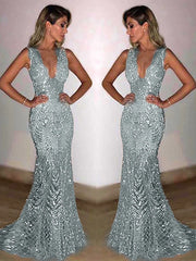 LIZAKOSHT  -  Deep V Gold Sequin Dress Sleeveless Hollow Out Halter Lace Party Gown Sexy Backless Waist Cinched Slim Fit Fishtail Long Dresses