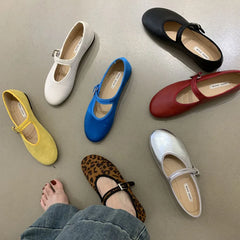 LIZAKOSHT - Autumn Women Flat Shoes Fashion Round Toe Shallow Ladies Dress Mary Jane Shoes Soft Flat Heel Casual Ballerinas New Woman