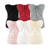 LIZAKOSHT - 6 colors Summer Sexy Bow Lacing up Drawstring Collar Strapless Camis Women Elastic Back Tank Top Camisoles Skinny Vest Tee Gray