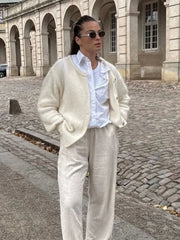 LIZAKOSHT  -  Round Neck Sweater Cardigan Minimalism Cute Soft Waxy Knitted Short Coat Jacket Women Casual Loose Slimming Single Breasted Top