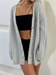 LIZAKOSHT - Twill Loose Sweater Cardigan for Women Elegant Long Sleeve Oversized Buttons Knitted Top Solid Fall Streetwear Sweaters