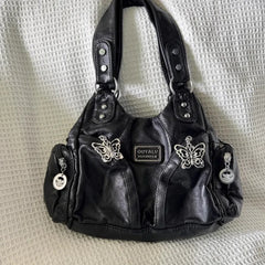 LIZAKOSHT - Y2k Black Womens Shoulder Bag Gothic Original Advanced Fashion Tote Bag Large Capacity Leather Motorcycle Vintage Handbag