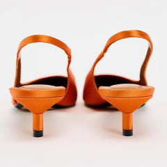 LIZAKOSHT - Summer High Heels Woman Luxury Sandals Fashion Pointed Elegant Office Slingbacks Stiletto Orange Silk Dress Lady Party Shoes