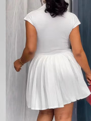 LIZAKOSHT - Solid Sexy Temperament Spliced Buttons Dress for Women Lapel Short Sleeves High Waist Slimming Dresses Female Fashion New