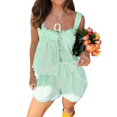 LIZAKOSHT - Women s Tie-dye Crop Top and High Waisted Shorts Set Sleeveless Camisole with Drawstring Elastic Waistband Casual Loungewear