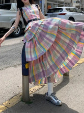LIZAKOSHT  -  Plaid Dress Rainbow Summer Japanese Kawaii Women Casual Sleeveless Even Party Y2k Korean Fashion Lolita Style Vintage Cake Dress