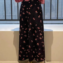 LIZAKOSHT - Women Winter Skirt Thick Warm Vintage Long Floral Black Velvet Midi Skirt Female Korean Fashion Y2K High Waist Skirts