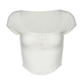 LIZAKOSHT - Fashion Summer U Neck All Macth Crop Tops Y2k Aesthetic Solid Simple Euramerican Office Lady Women Clothes Harajuku Punk Tees