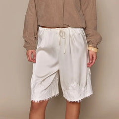 LIZAKOSHT - Women Satin Lace Trim Capri Pants Elastic Waisted Wide Leg Cropped Pants Slips Satin Bloomer Pettipants Shorts Y2k Streetwear