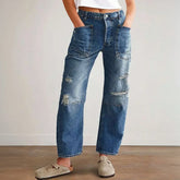 LIZAKOSHT - Jeans For Woman Y2k Jeans Distressed Wide Leg Trousers With Curved Hem Casual Loose Fit Comfort Stretch Denim Trendy