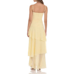 LIZAKOSHT - Women's Elegant Solid Long Party Dress Casual Mesh Pleated Banquet Dresses Summer Sexy Sleeveless Backless Low Cut Halter Dress