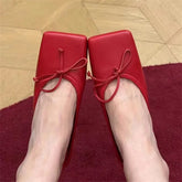 LIZAKOSHT - Fashion Square Toe Women Slippers High Heel Dress Pumps Red Shoes Woman Luxury Bowknot Ladies Sandals Runway Mules
