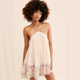 LIZAKOSHT  -  Sexy Halter Backless Vacation Dress Women Fashion Hight Waist Loose Bohemian Dress Elegant Sleeveless Pleated A-Line Dress