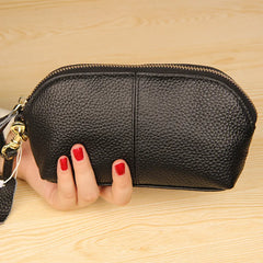 LIZAKOSHT - Leather women long wallet Zipper Wristlet Bag Lady Clutches Coin Purse Cowhide mobile phone bag evening party handbag