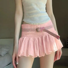 LIZAKOSHT - Skirt Korean Style Sweet Girl Style Woven Shredded Pleated Salt Style Age-Reducing Anti-Exposure Casual Pleated Skirt