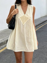 LIZAKOSHT - Trendy Women Summer Tank Dress Sleeveless Deep V Neck Lace Floral Eyelet Mini Dress for Beach Holiday Casual