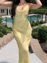 LIZAKOSHT - Floral Print Ruffles Dresses Sexy Printed Fish Tail Party Dress Summer Chic Harajuku Vacation Long Outfits