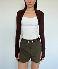 LIZAKOSHT - Women Long Sleeve Cropped "Take A Walk" Fitted Arm Warmers Tencel Wool Wrap Tee